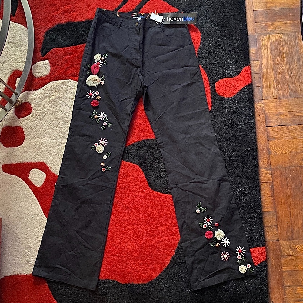 Womens Black Embroidered Boot Cut Pants